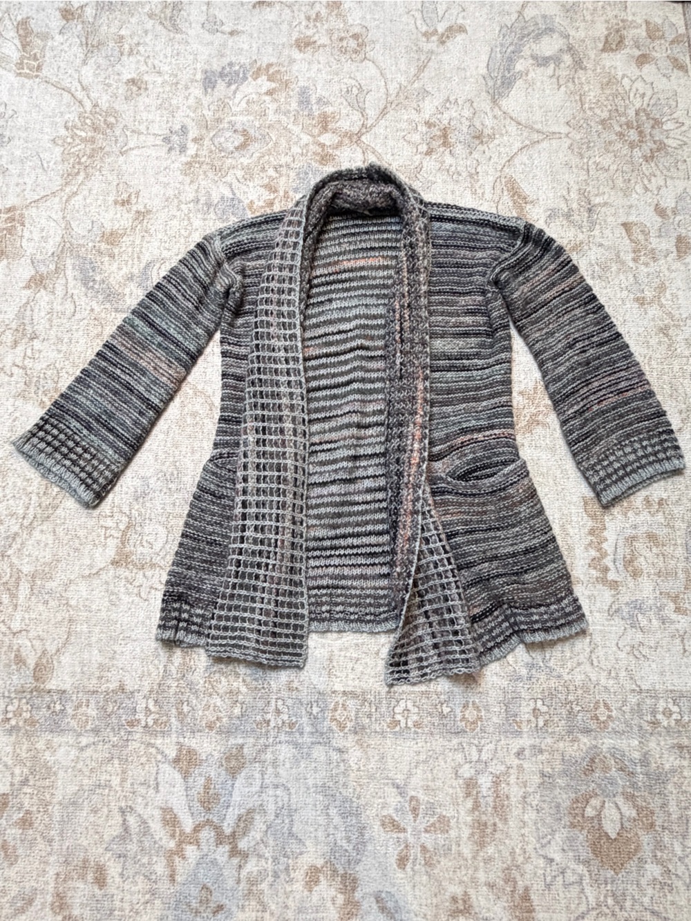 Anthropologie Gray Striped Open-Front Knit Cardigan